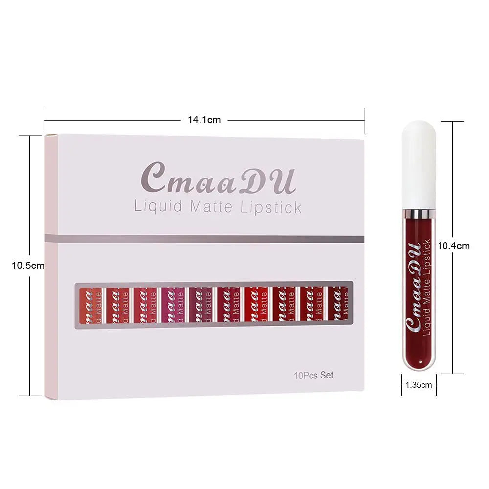 CmaaDu 10pcs/set  velvet matte durable waterproof easy color non-stick cup texture silky saturation high lip gloss