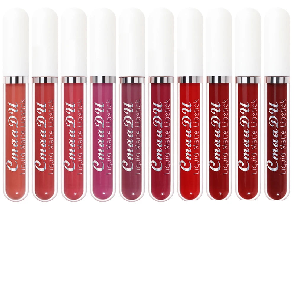 CmaaDu 10pcs/set  velvet matte durable waterproof easy color non-stick cup texture silky saturation high lip gloss