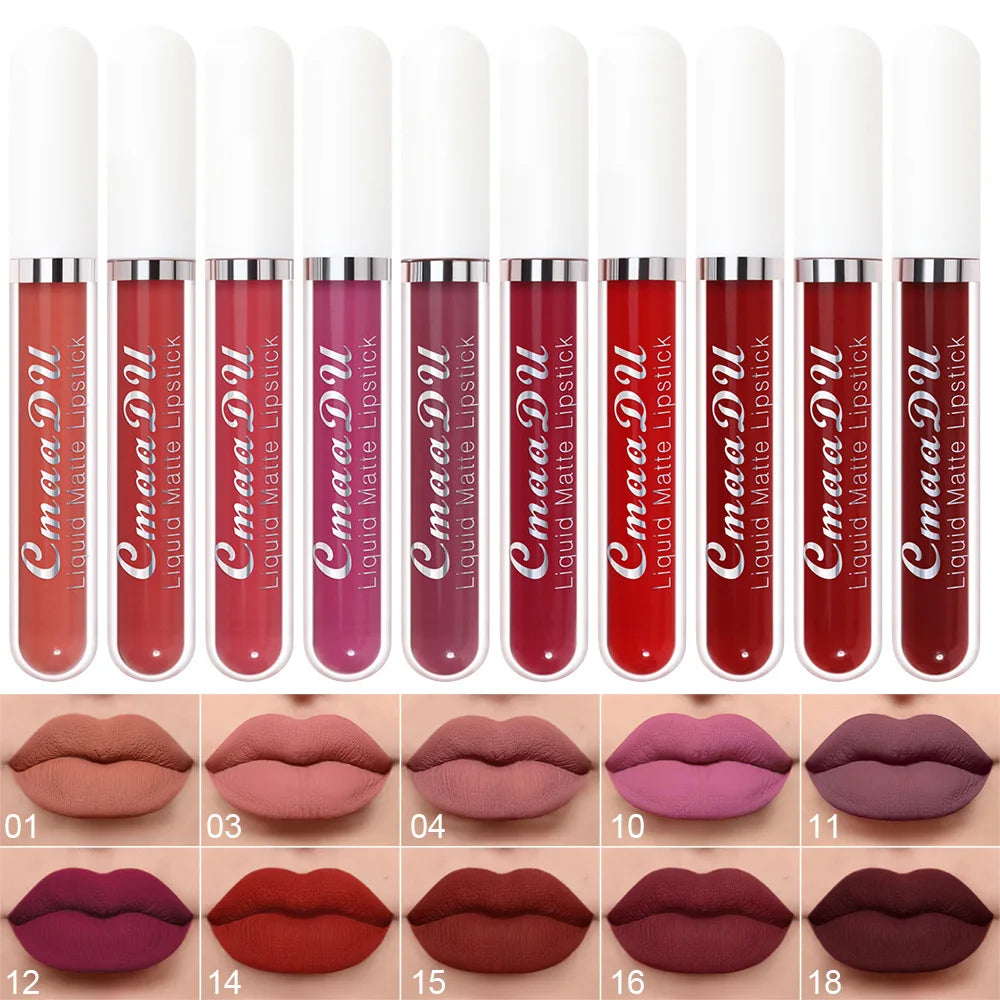 CmaaDu 10pcs/set  velvet matte durable waterproof easy color non-stick cup texture silky saturation high lip gloss