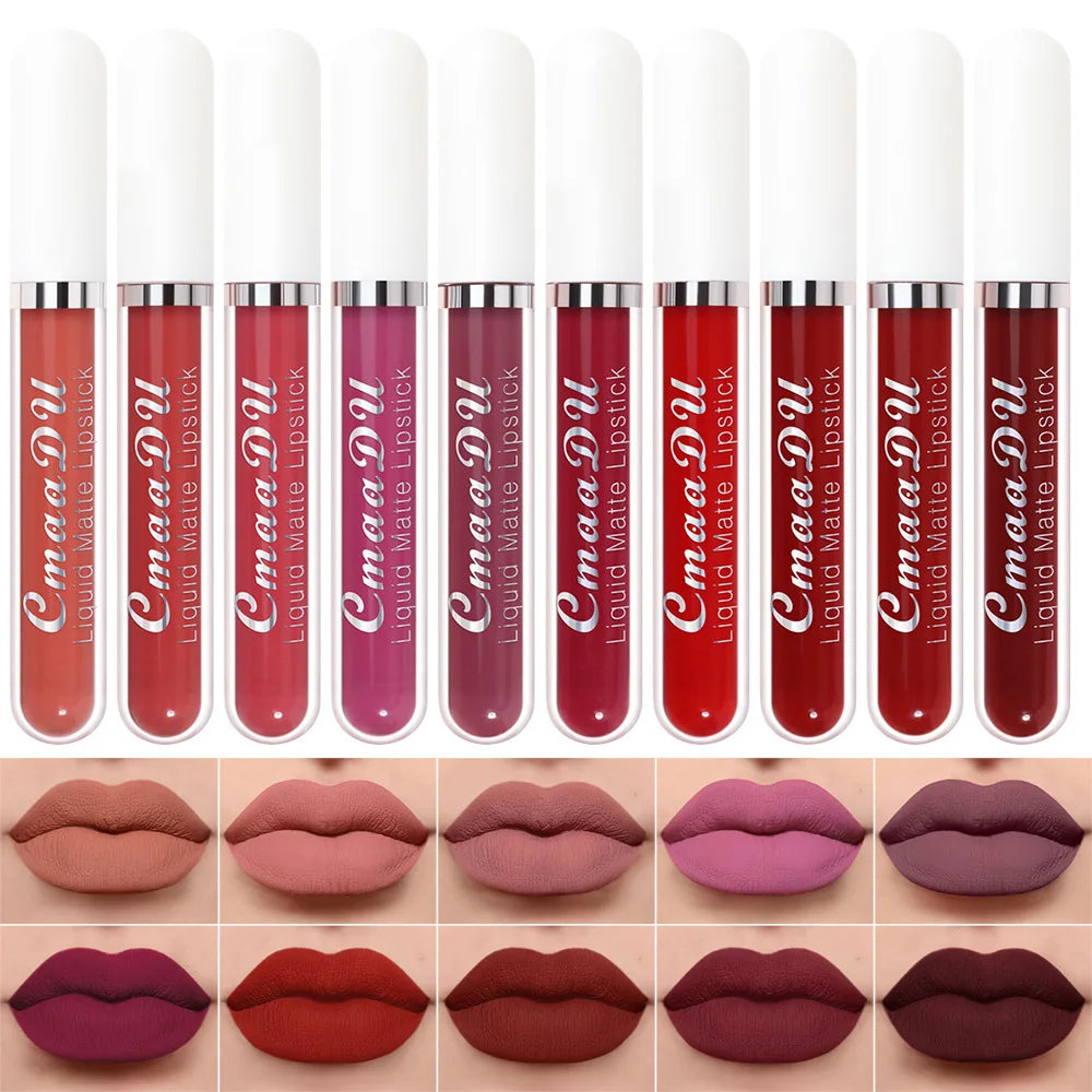 CmaaDu 10pcs/set  velvet matte durable waterproof easy color non-stick cup texture silky saturation high lip gloss