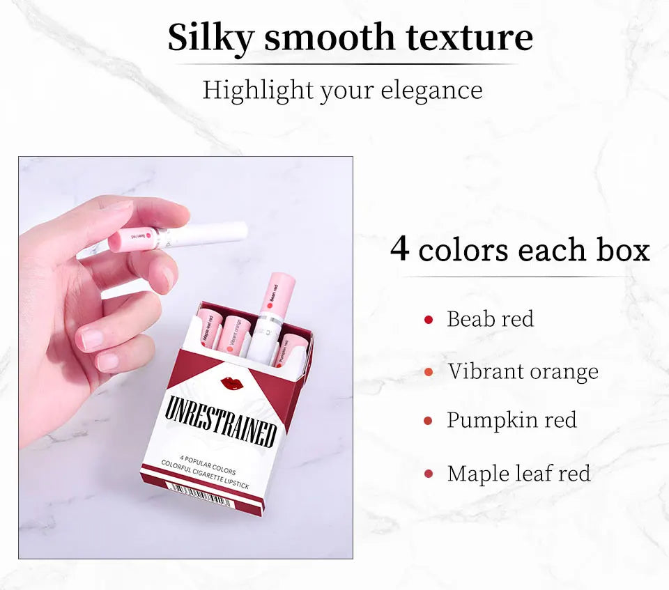 4-Lasting Stick Waterproof Lip Set - Long-Lasting Matte Lipstick with Transparent Finish - Perfect Valentine's Day Gift for Her