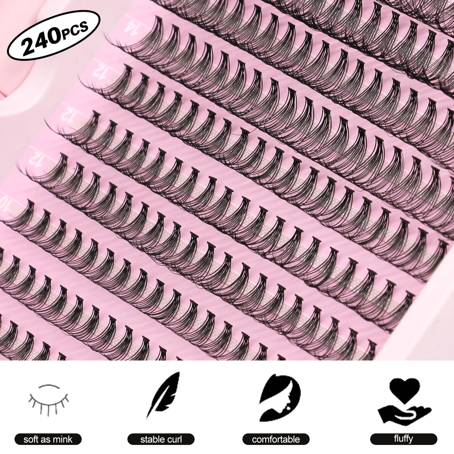 GROINNEYA DIY Lash Extension Kit Volume Lash Clusters Mix Curl Individual Lashes Kit with Lash Bond and Seal Lash Tweezers