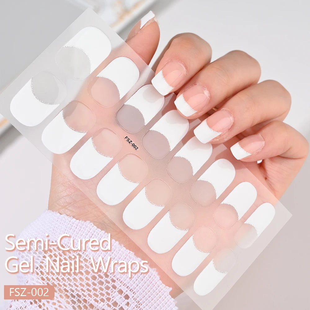 UV Semi-Cured Gel Nail Wraps Stickers Strips French Long Lasting Full Cover LED Gel Semi Cured Nail Sliders For Nail Extension &