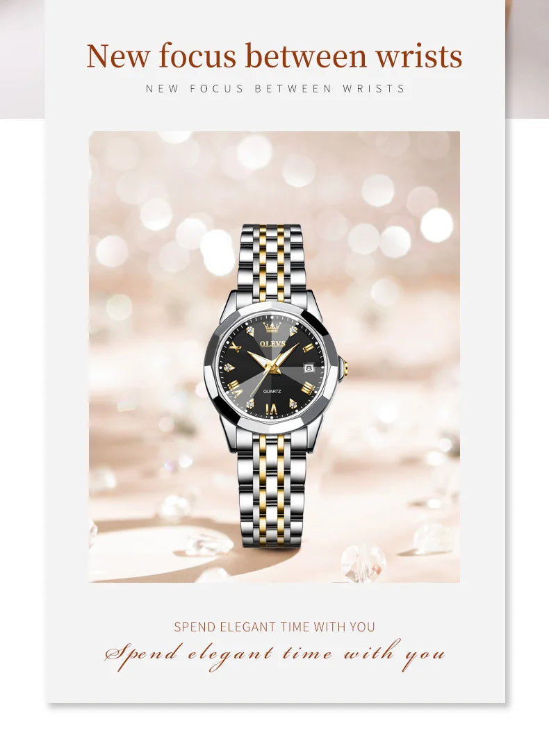 OLEVS Top Brand Women's Watches Elegant Rhombus Mirror Original Quartz Ladies Wristwatch Stainless Waterproof Diamond Wristwatch