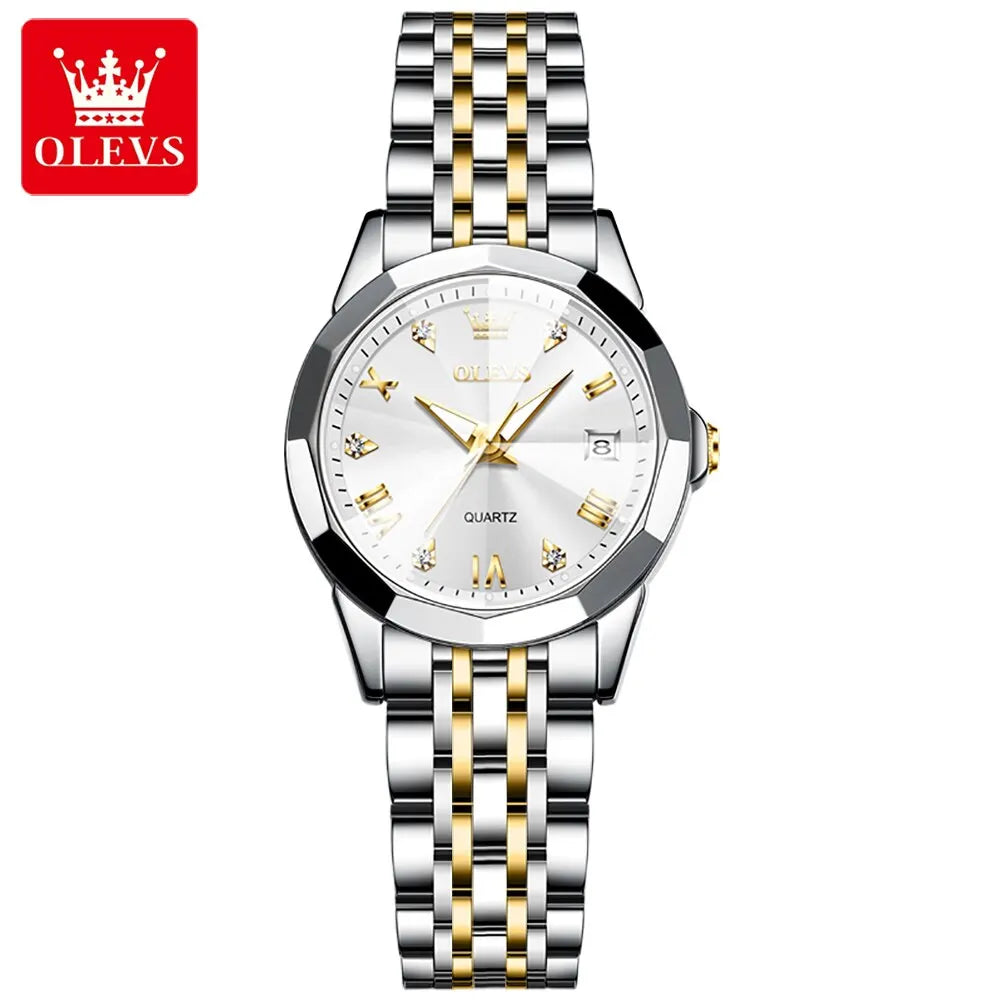 OLEVS Top Brand Women's Watches Elegant Rhombus Mirror Original Quartz Ladies Wristwatch Stainless Waterproof Diamond Wristwatch
