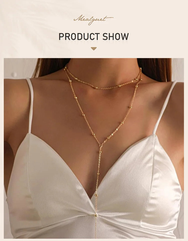 Stainless Steel Lariat Necklace Gold Plated, Dainty Long Necklace Laryered Necklaces For Women Girls, Y Shape Drop Pendant
