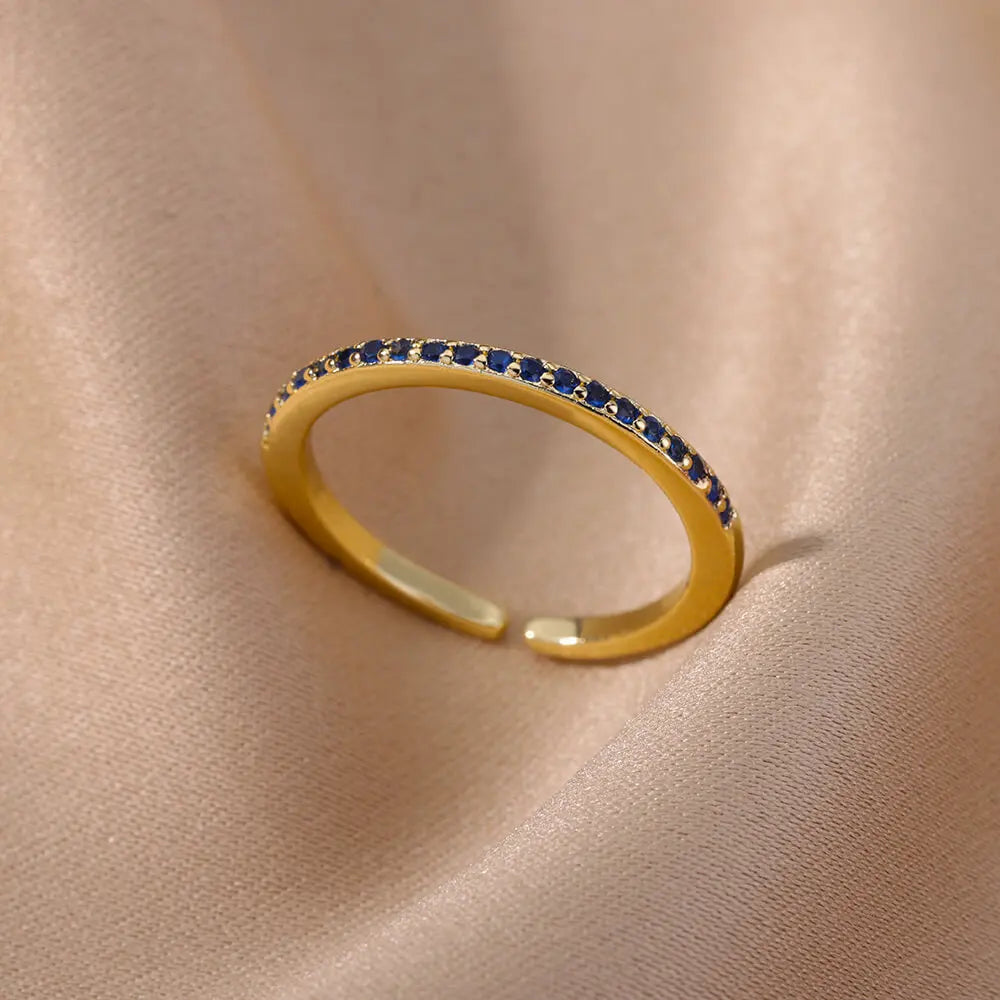 Mini Zircon Green Rings For Women Stainless Steel Gold Color Adjustable Finger Ring Engagement Wedding Christmas Jewelry Gift