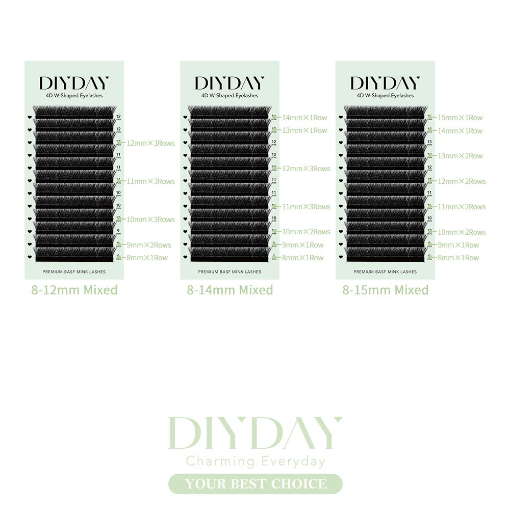 DIYDAY Double Tips 3DW 4DW Eyelash Extension 6D 8D W Shape Mink False Eyelashes 4D W-shaped Fake Lash Premade Fans for Makeup