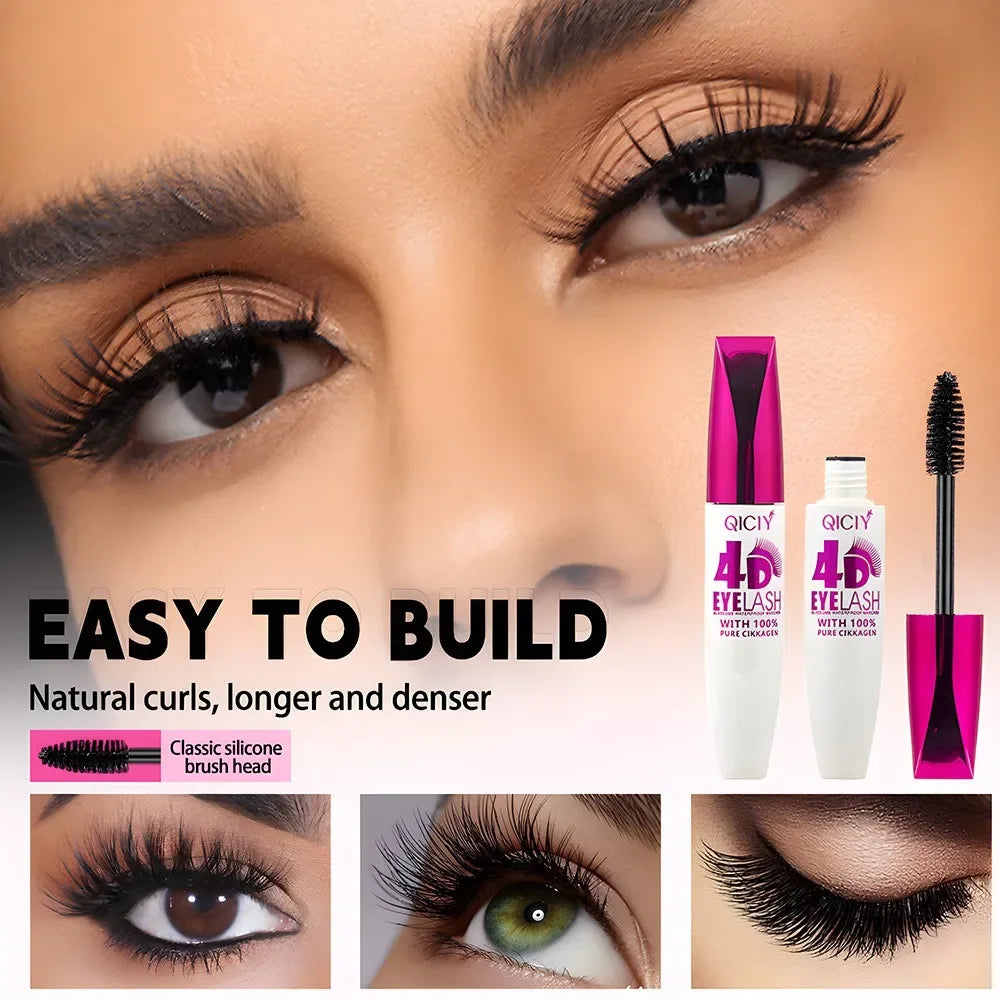 4D Waterproof Curling Mascara Lengthens Eyelashes Extension Black Silk Fiber Lasting Mascara Cosmetic No Smudging Female Makeup