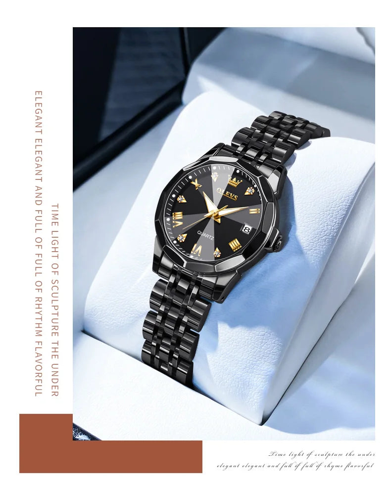 OLEVS Top Brand Women's Watches Elegant Rhombus Mirror Original Quartz Ladies Wristwatch Stainless Waterproof Diamond Wristwatch