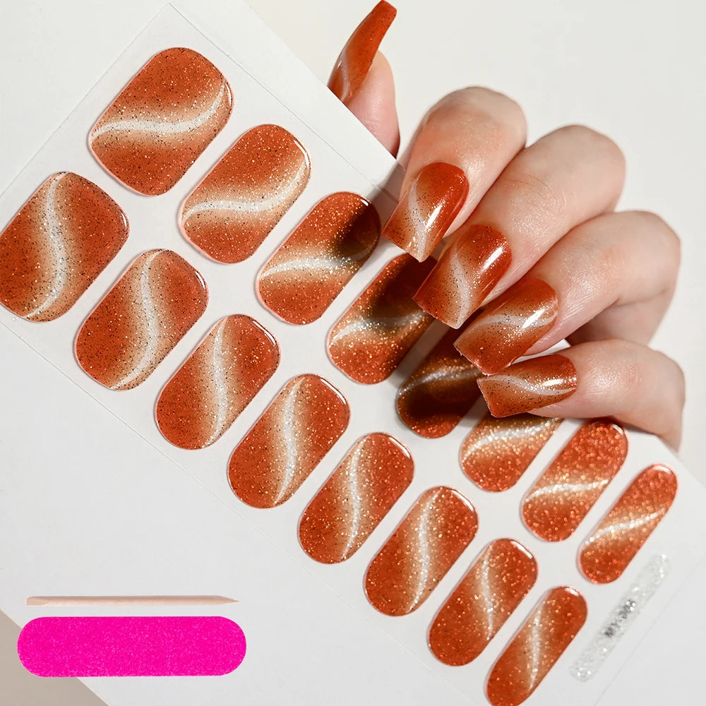 UV Semi-Cured Gel Nail Wraps Stickers Strips French Long Lasting Full Cover LED Gel Semi Cured Nail Sliders For Nail Extension &