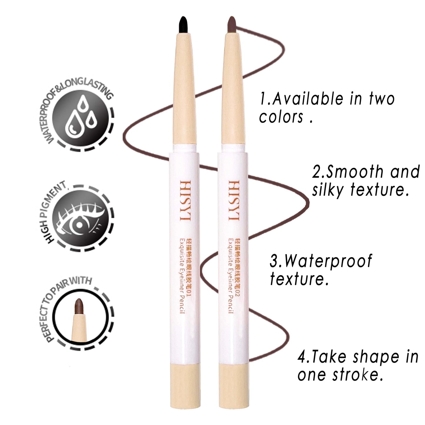 HISYI Waterproof, long-lasting, non-smudge-free eyeliner, suitable for beginners and easy to use, natural slim gel eyeliner