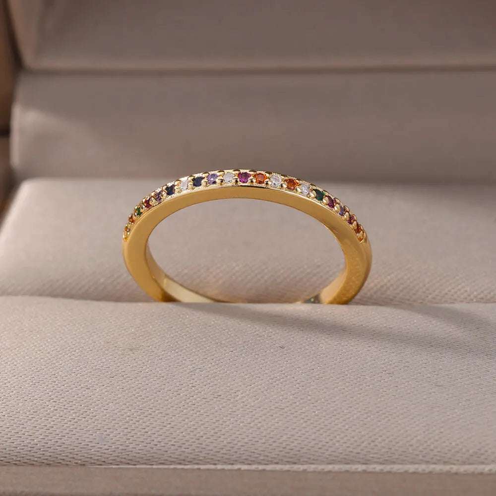 Mini Zircon Green Rings For Women Stainless Steel Gold Color Adjustable Finger Ring Engagement Wedding Christmas Jewelry Gift