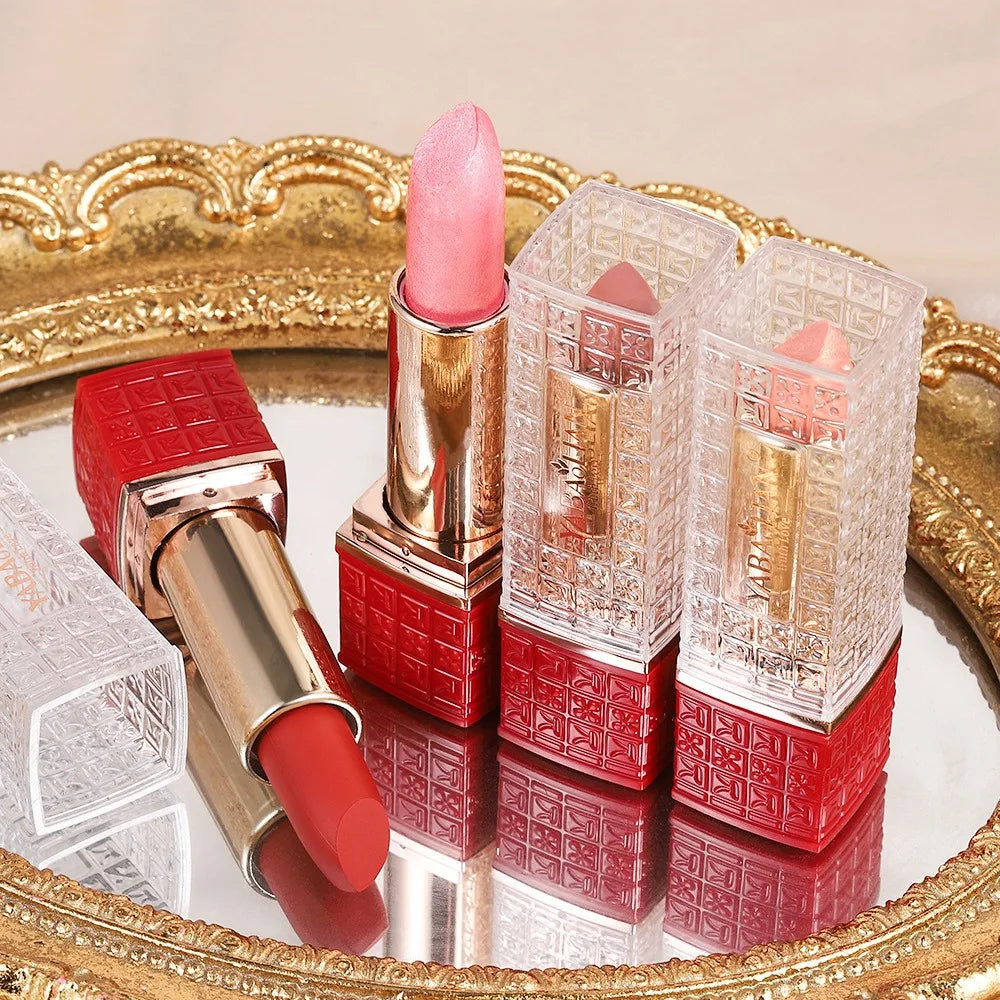 Rose Metallic Lipstick Glitter Lip Glaze Waterproof Long Lasting Moisturize Bright Red Pearlescent Shiny Lipgloss Makeup 12color