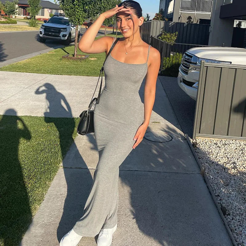 2025 Summer Dresses For Women Sexy Spaghetti Strap Black Long Dress Y2k Sleeveless Solid Skinny Bodycon Trumpet Maxi Vestidos