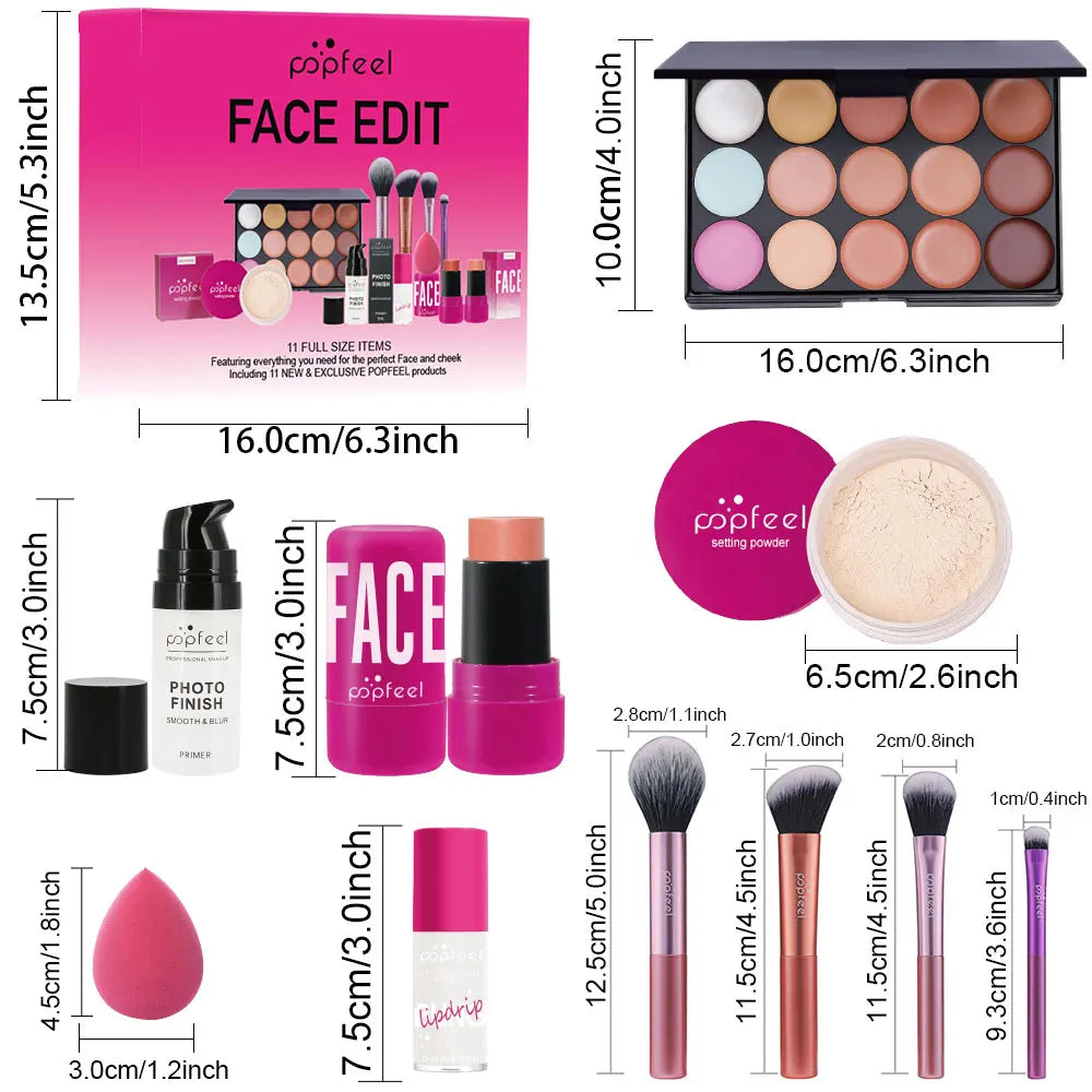 POPFEEL All In One Makeup Kit Eyeshadow Powder Lipgloss Lipoil,Valentine's Day Gift for Girls Women