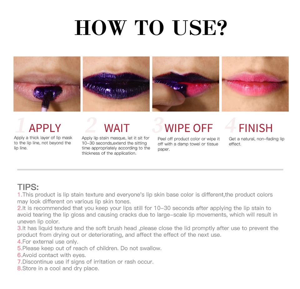Lip Stain Peel Off and Reveal Long Lasting Waterproof Pink Lip Tint Transfer Proof Natural Lip Stain