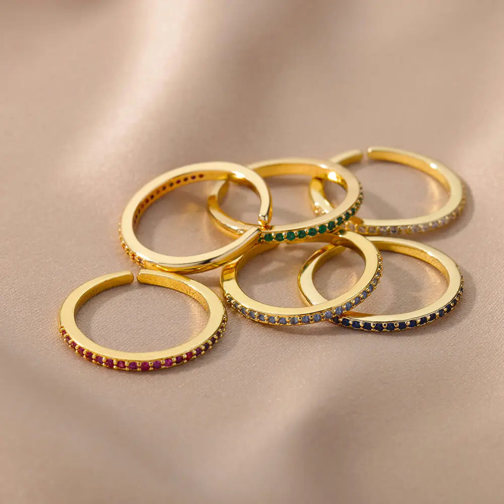 Mini Zircon Green Rings For Women Stainless Steel Gold Color Adjustable Finger Ring Engagement Wedding Christmas Jewelry Gift