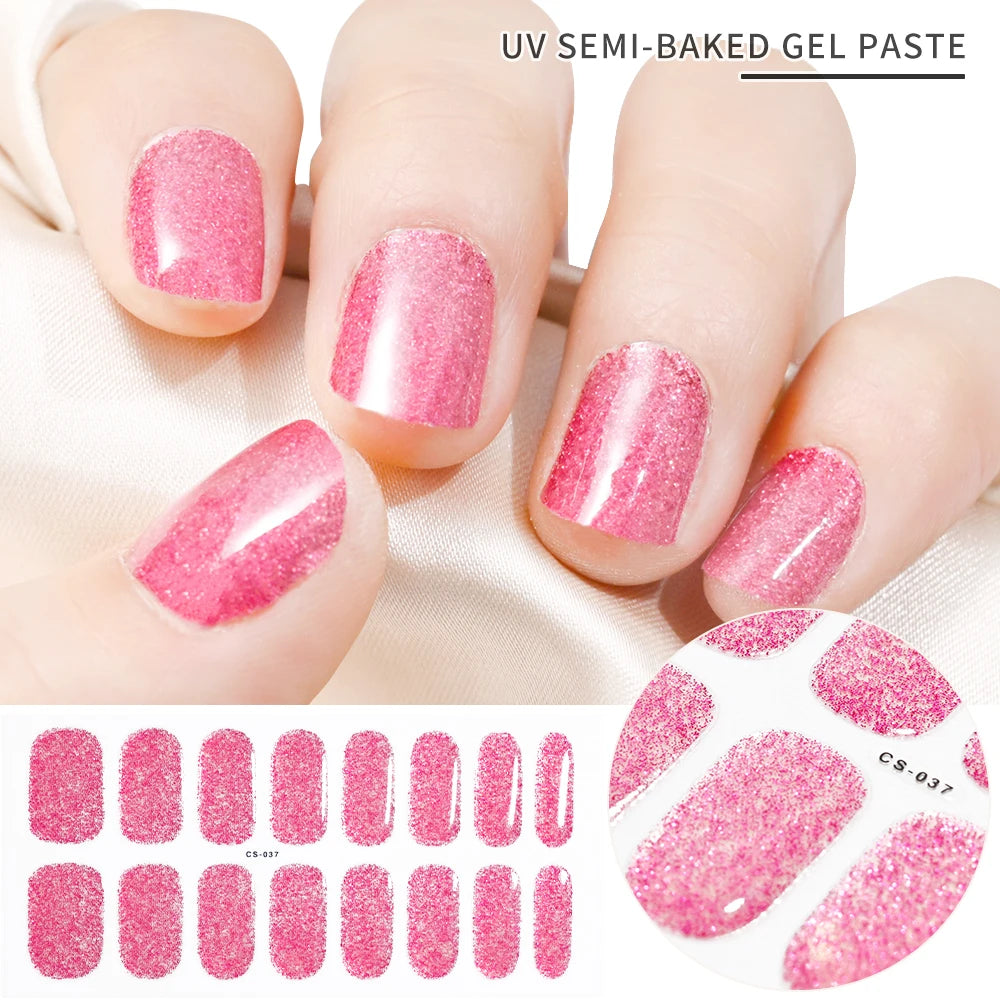 UV Semi-Cured Gel Nail Wraps Stickers Strips French Long Lasting Full Cover LED Gel Semi Cured Nail Sliders For Nail Extension &