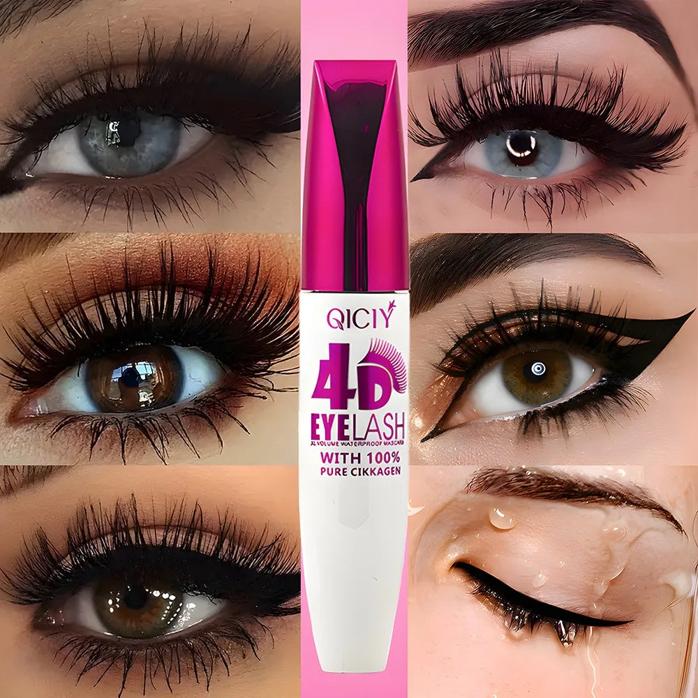 4D Waterproof Curling Mascara Lengthens Eyelashes Extension Black Silk Fiber Lasting Mascara Cosmetic No Smudging Female Makeup