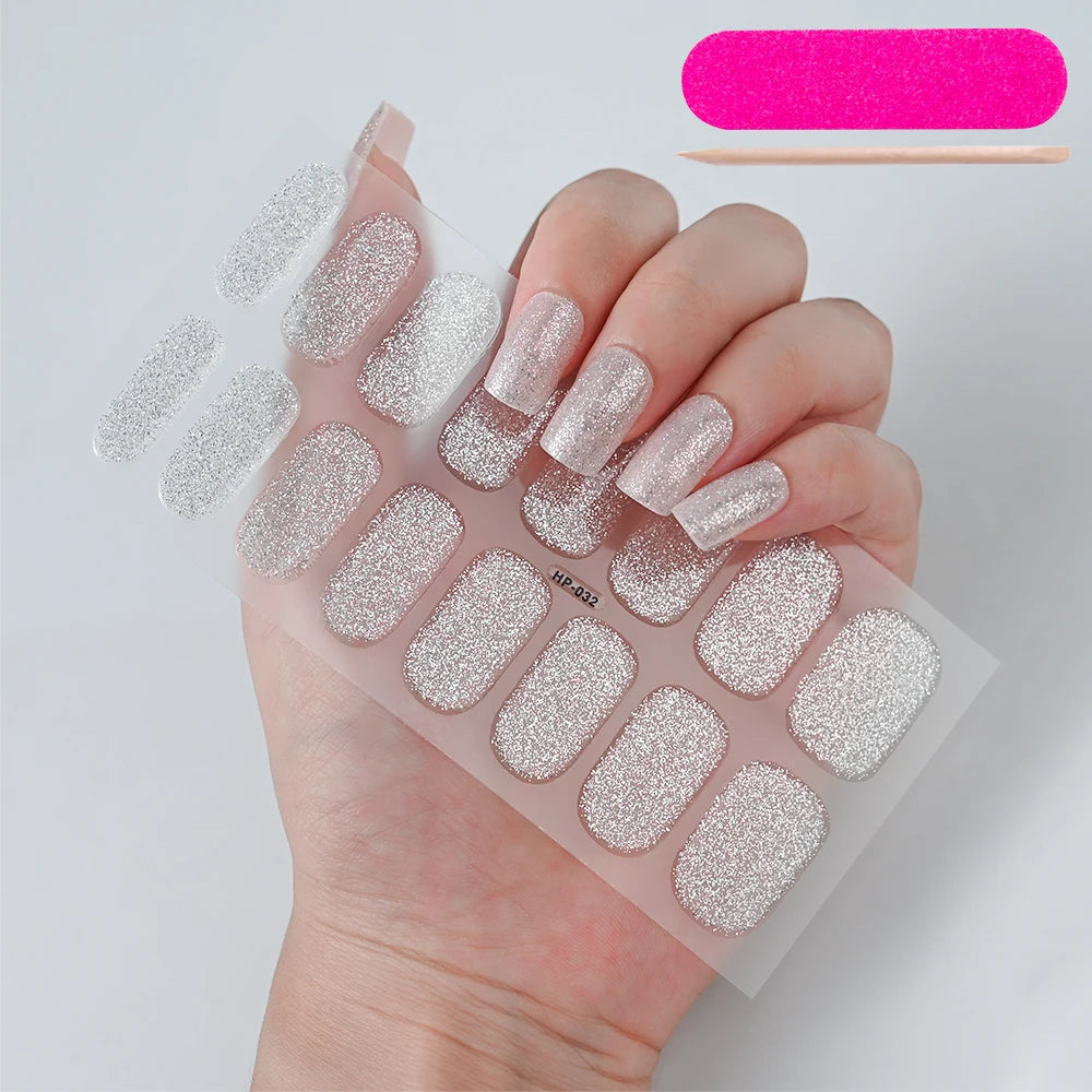 UV Semi-Cured Gel Nail Wraps Stickers Strips French Long Lasting Full Cover LED Gel Semi Cured Nail Sliders For Nail Extension &