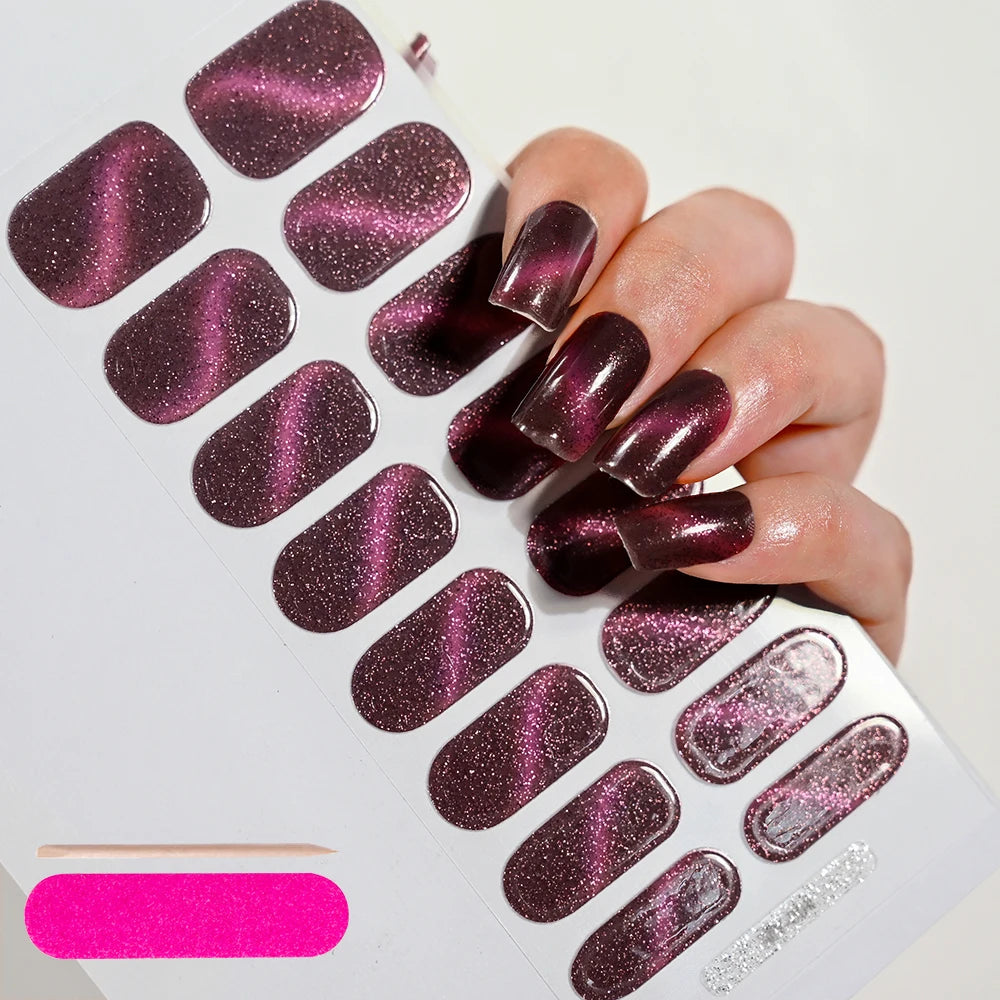 UV Semi-Cured Gel Nail Wraps Stickers Strips French Long Lasting Full Cover LED Gel Semi Cured Nail Sliders For Nail Extension &