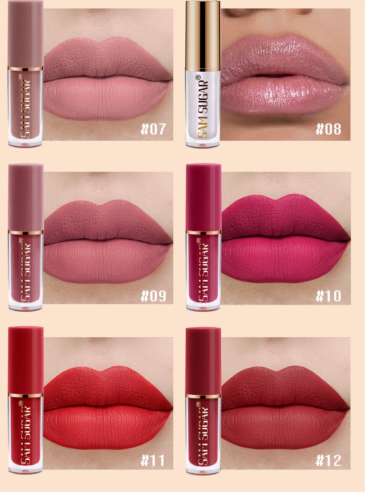 SAM SUGAR 12pcs/set muticolor Book Lip Gloss Set Matte Velvet Non-stick Cup longlasting waterproof easy color Lip gloss lipstick