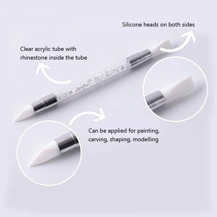 Dual-ended Silicone Sculpture Pen for Nail Art, Easy and Precise Nail Design Tool, 3D Carving Glitter Dotting Brush