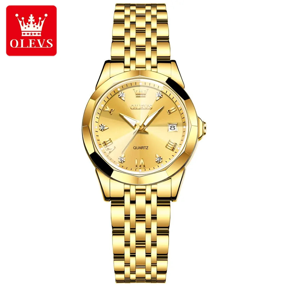 OLEVS Top Brand Women's Watches Elegant Rhombus Mirror Original Quartz Ladies Wristwatch Stainless Waterproof Diamond Wristwatch
