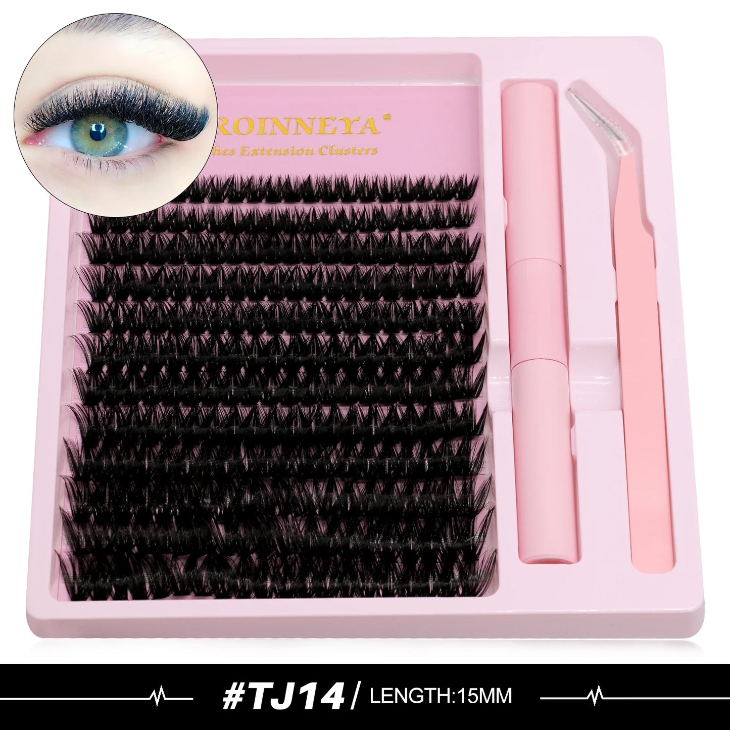 GROINNEYA DIY Lash Extension Kit Volume Lash Clusters Mix Curl Individual Lashes Kit with Lash Bond and Seal Lash Tweezers