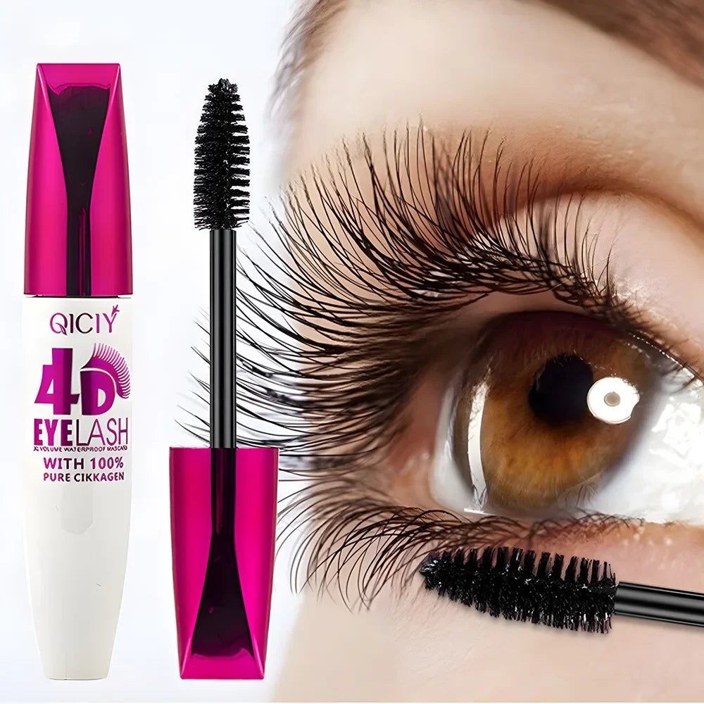 4D Waterproof Curling Mascara Lengthens Eyelashes Extension Black Silk Fiber Lasting Mascara Cosmetic No Smudging Female Makeup