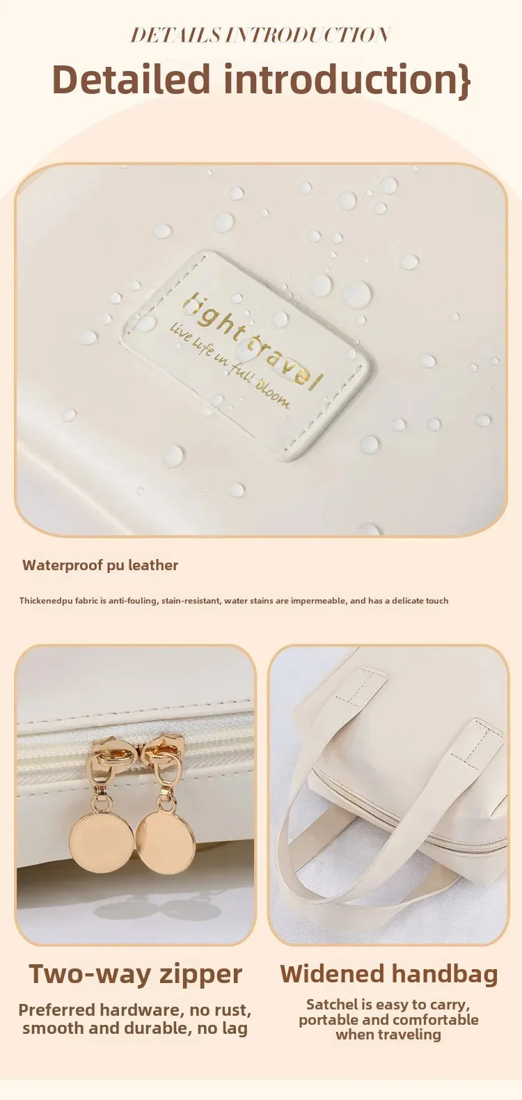 New Large Capacity Travel Cosmetic Bag Portable Leather Toiletry Bag with Handle Organizer Multifunctional Waterproof Makeup Bag