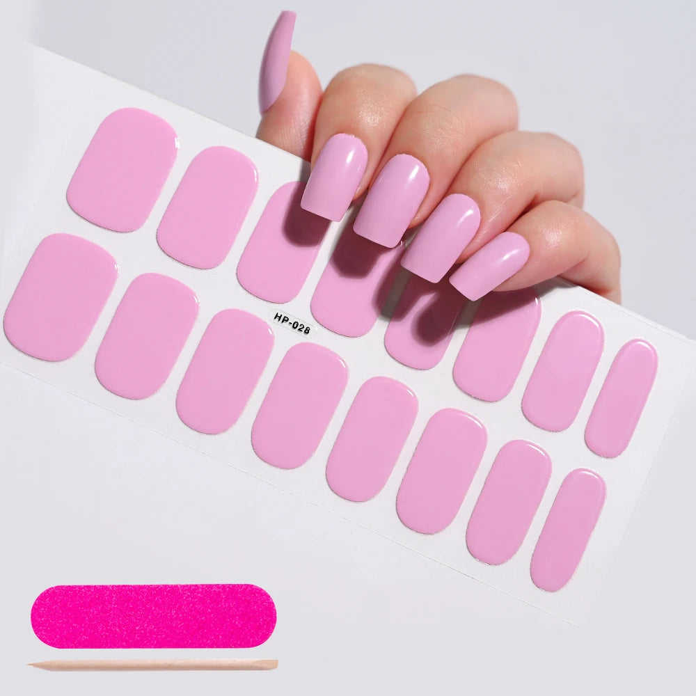 UV Semi-Cured Gel Nail Wraps Stickers Strips French Long Lasting Full Cover LED Gel Semi Cured Nail Sliders For Nail Extension &
