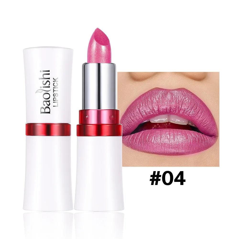 Rose Metallic Lipstick Glitter Lip Glaze Waterproof Long Lasting Moisturize Bright Red Pearlescent Shiny Lipgloss Makeup 12color