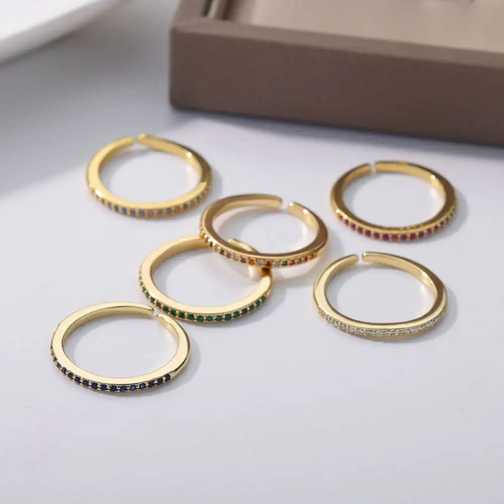 Mini Zircon Green Rings For Women Stainless Steel Gold Color Adjustable Finger Ring Engagement Wedding Christmas Jewelry Gift