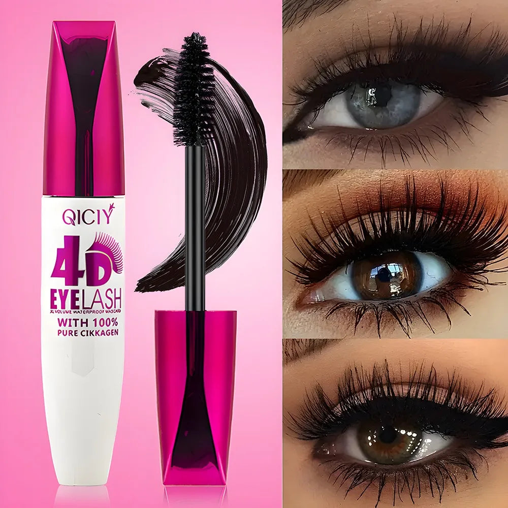 4D Waterproof Curling Mascara Lengthens Eyelashes Extension Black Silk Fiber Lasting Mascara Cosmetic No Smudging Female Makeup