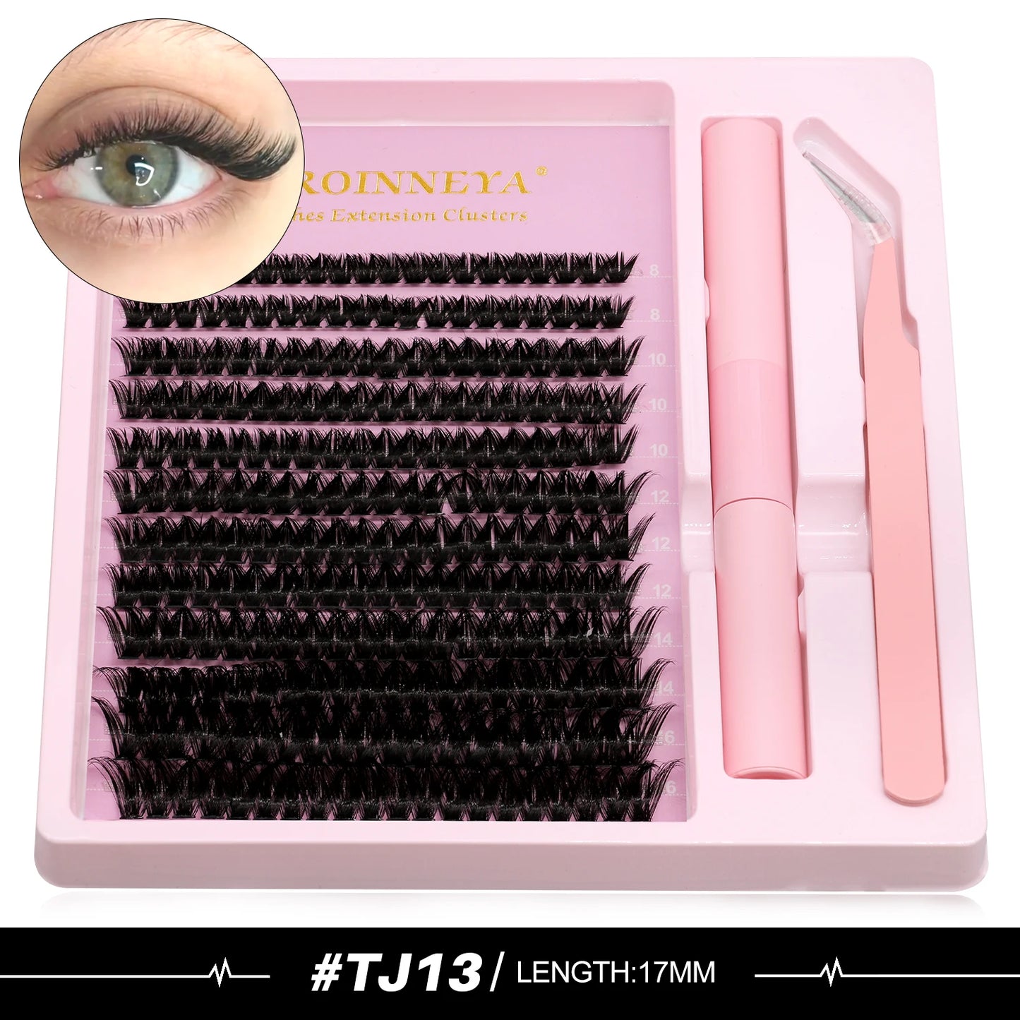 GROINNEYA DIY Lash Extension Kit Volume Lash Clusters Mix Curl Individual Lashes Kit with Lash Bond and Seal Lash Tweezers
