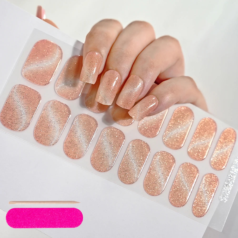 UV Semi-Cured Gel Nail Wraps Stickers Strips French Long Lasting Full Cover LED Gel Semi Cured Nail Sliders For Nail Extension &