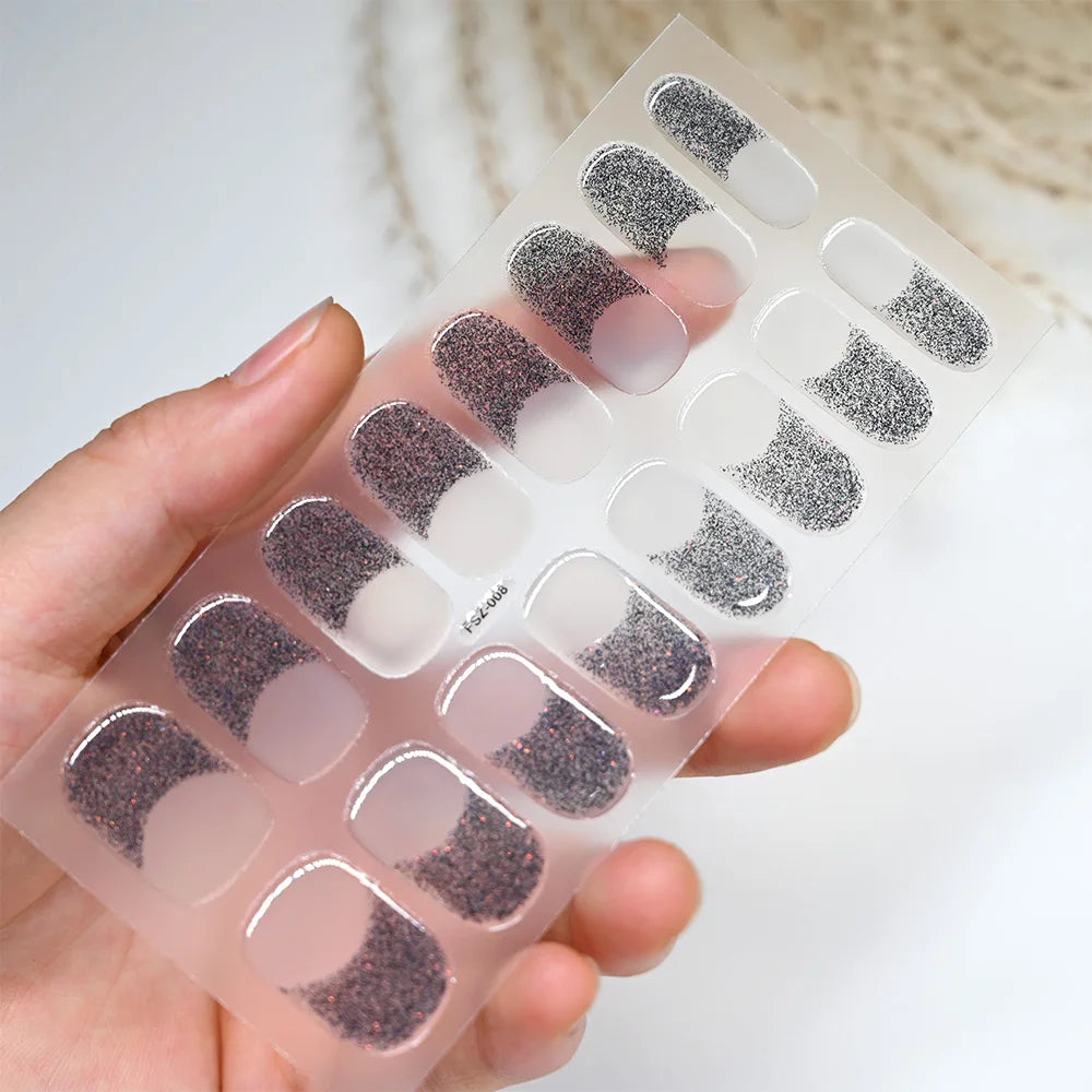 UV Semi-Cured Gel Nail Wraps Stickers Strips French Long Lasting Full Cover LED Gel Semi Cured Nail Sliders For Nail Extension &