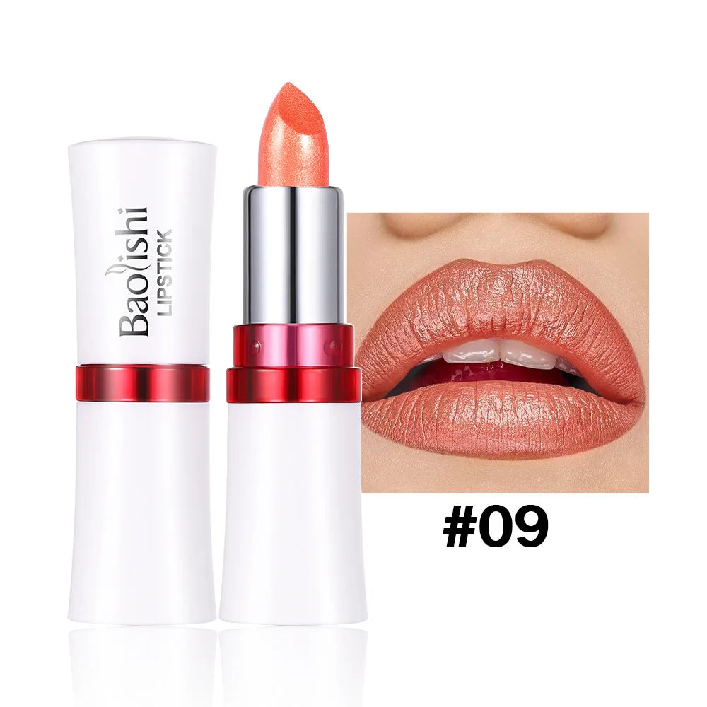 Rose Metallic Lipstick Glitter Lip Glaze Waterproof Long Lasting Moisturize Bright Red Pearlescent Shiny Lipgloss Makeup 12color