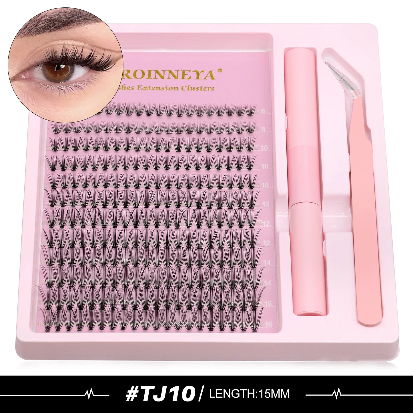 GROINNEYA DIY Lash Extension Kit Volume Lash Clusters Mix Curl Individual Lashes Kit with Lash Bond and Seal Lash Tweezers