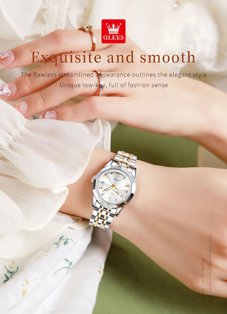 OLEVS Top Brand Women's Watches Elegant Rhombus Mirror Original Quartz Ladies Wristwatch Stainless Waterproof Diamond Wristwatch