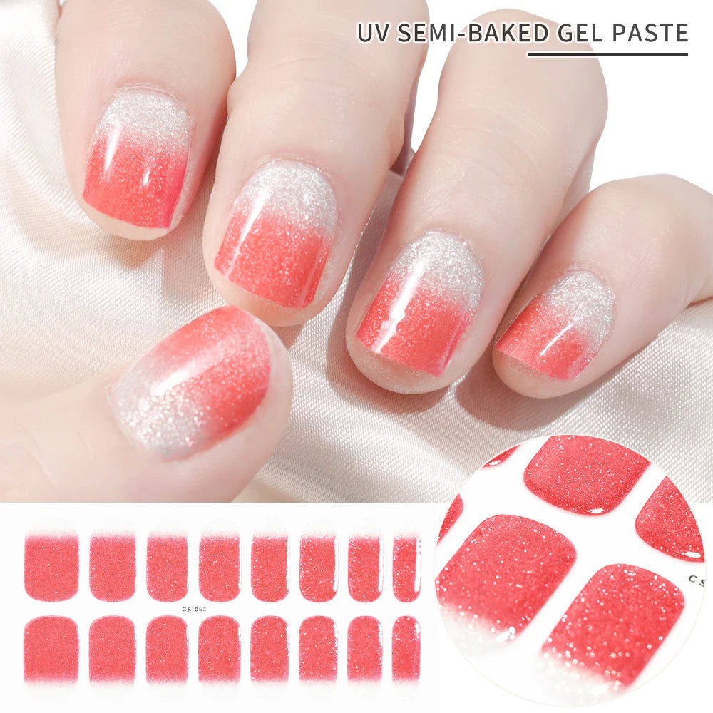 UV Semi-Cured Gel Nail Wraps Stickers Strips French Long Lasting Full Cover LED Gel Semi Cured Nail Sliders For Nail Extension &
