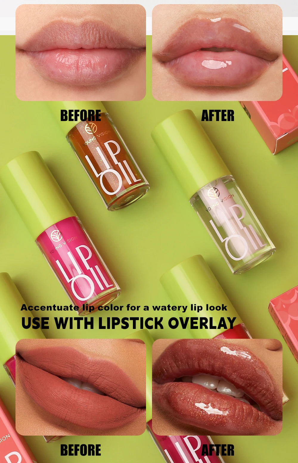 YOUNG VISION Transparent Lip Oil 6 Colors Available for Lip Moisturizing Lip Oil, Lip Enriching Lip Protection, Lipgloss