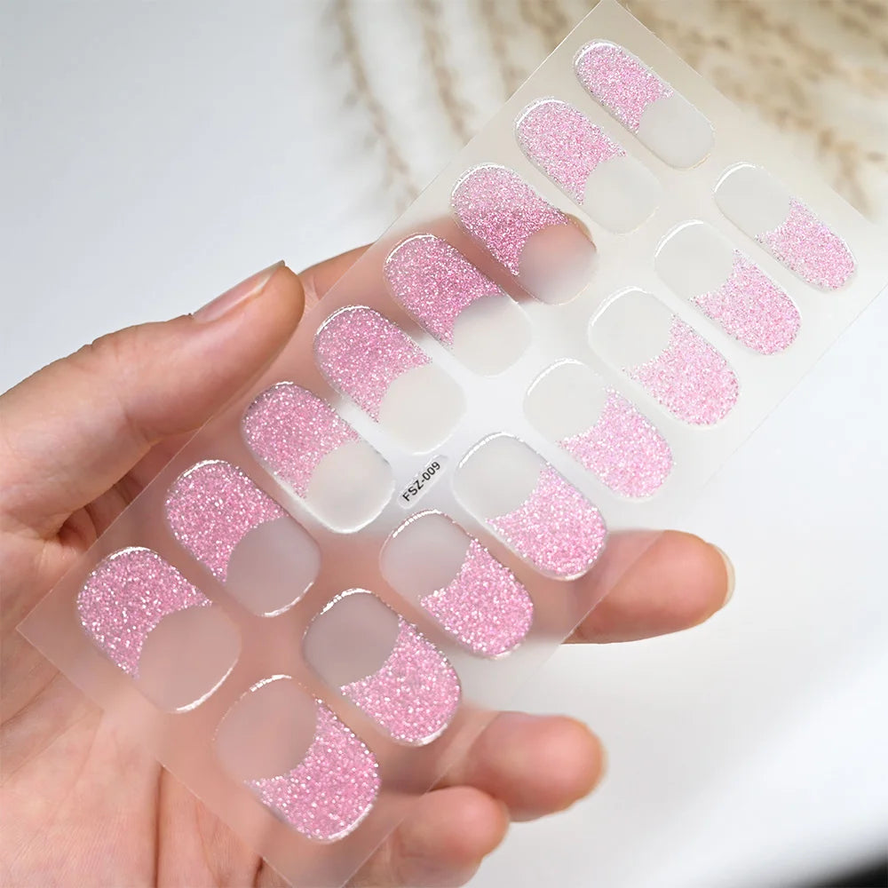 UV Semi-Cured Gel Nail Wraps Stickers Strips French Long Lasting Full Cover LED Gel Semi Cured Nail Sliders For Nail Extension &