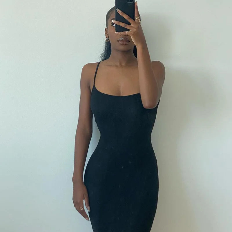 2025 Summer Dresses For Women Sexy Spaghetti Strap Black Long Dress Y2k Sleeveless Solid Skinny Bodycon Trumpet Maxi Vestidos
