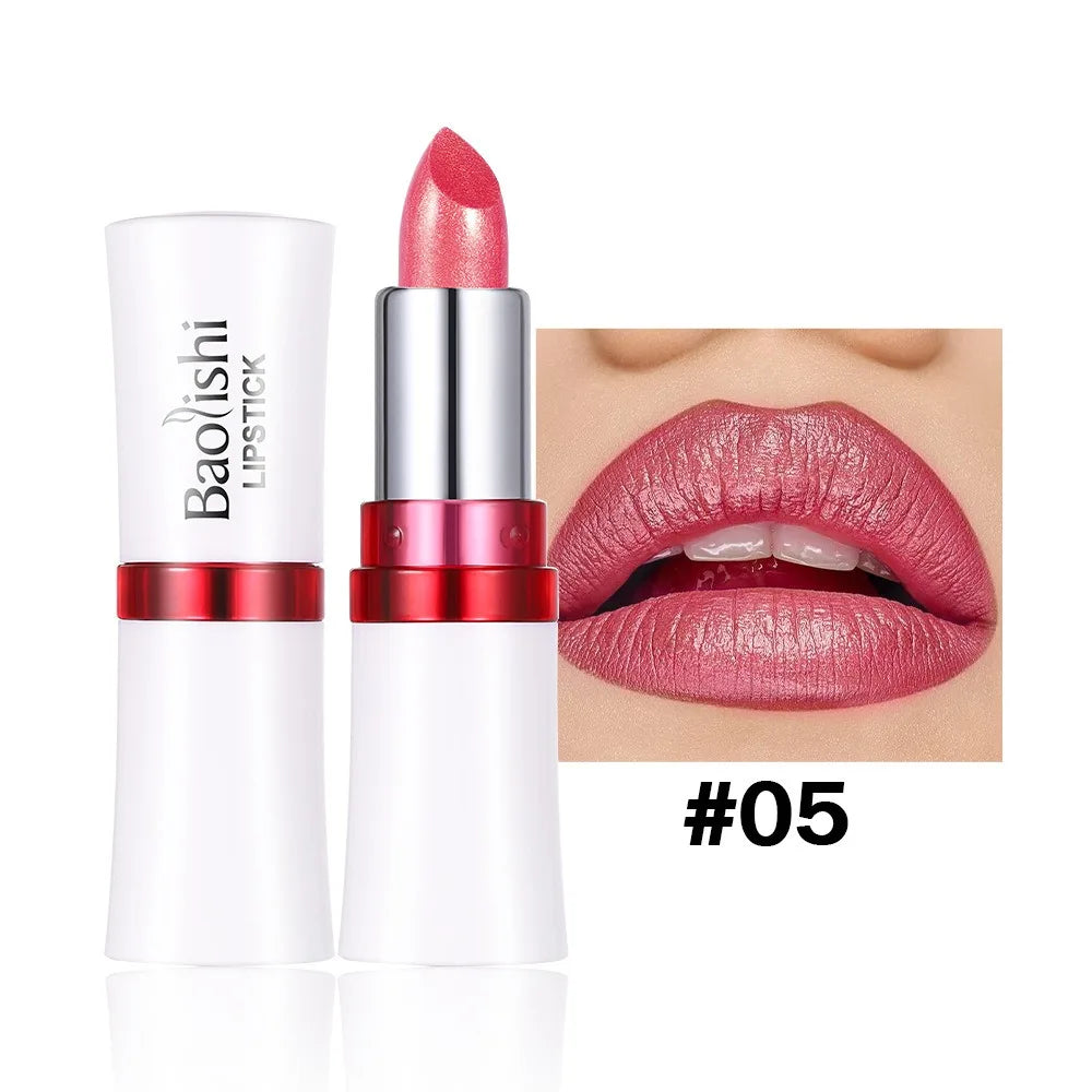 Rose Metallic Lipstick Glitter Lip Glaze Waterproof Long Lasting Moisturize Bright Red Pearlescent Shiny Lipgloss Makeup 12color