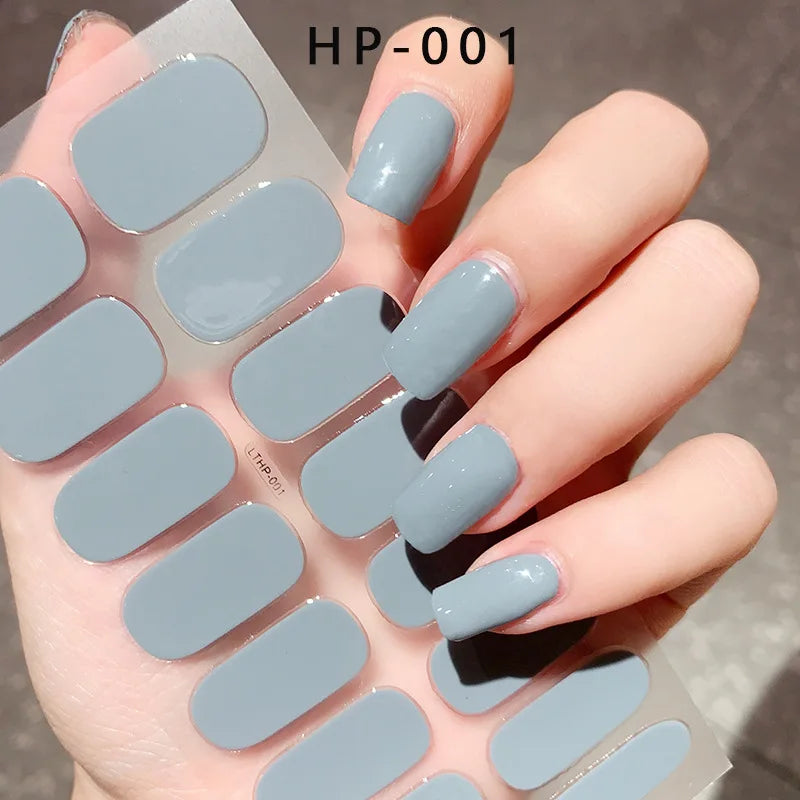 UV Semi-Cured Gel Nail Wraps Stickers Strips French Long Lasting Full Cover LED Gel Semi Cured Nail Sliders For Nail Extension &