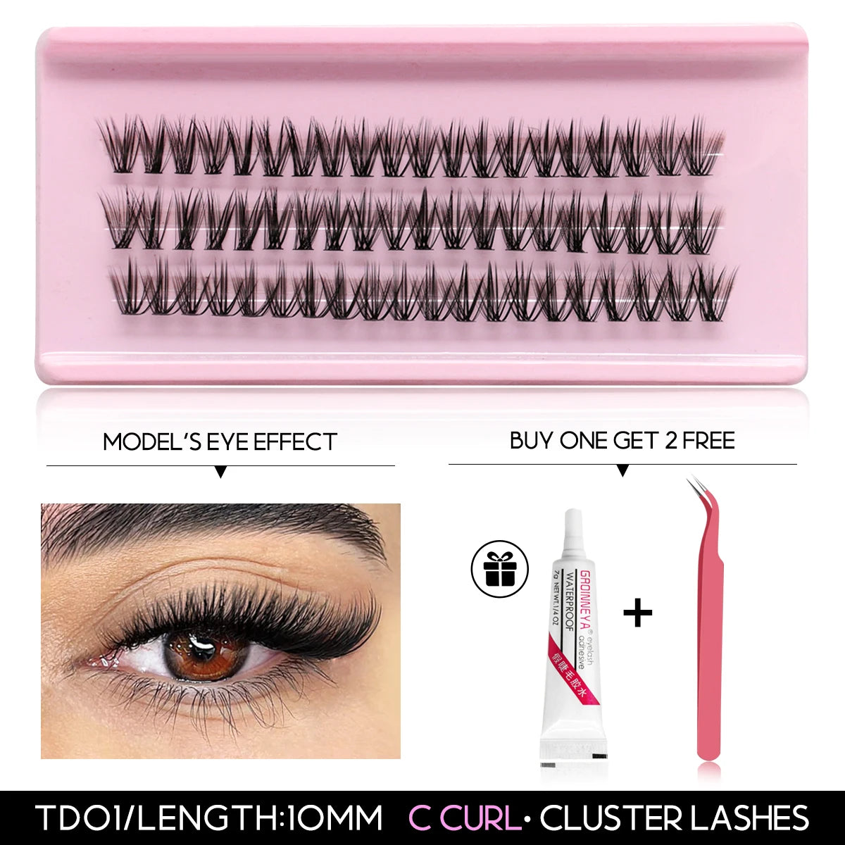 GROINNEYA DIY Lash Extension Kit Volume Lash Clusters Mix Curl Individual Lashes Kit with Lash Bond and Seal Lash Tweezers