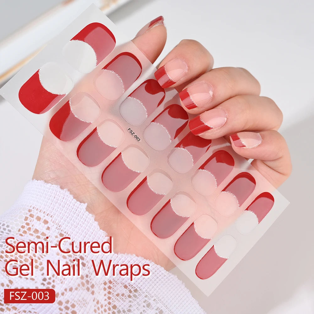 UV Semi-Cured Gel Nail Wraps Stickers Strips French Long Lasting Full Cover LED Gel Semi Cured Nail Sliders For Nail Extension &